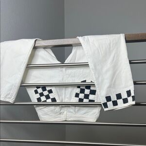 Adrienne Vittadini White and Black Checkered Ankle Jeans hand painted